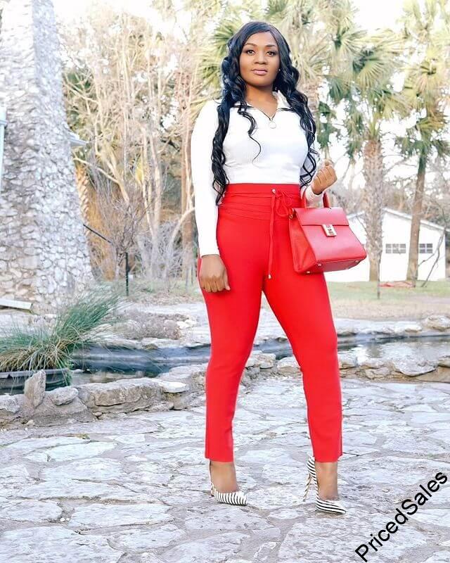 Cropped pencilled Red trouser and white Longsleeved shirt for ladies