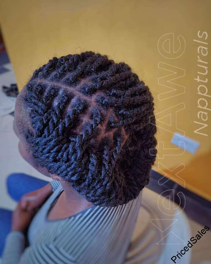 Topped Cornrows or Mini twists with halo twist